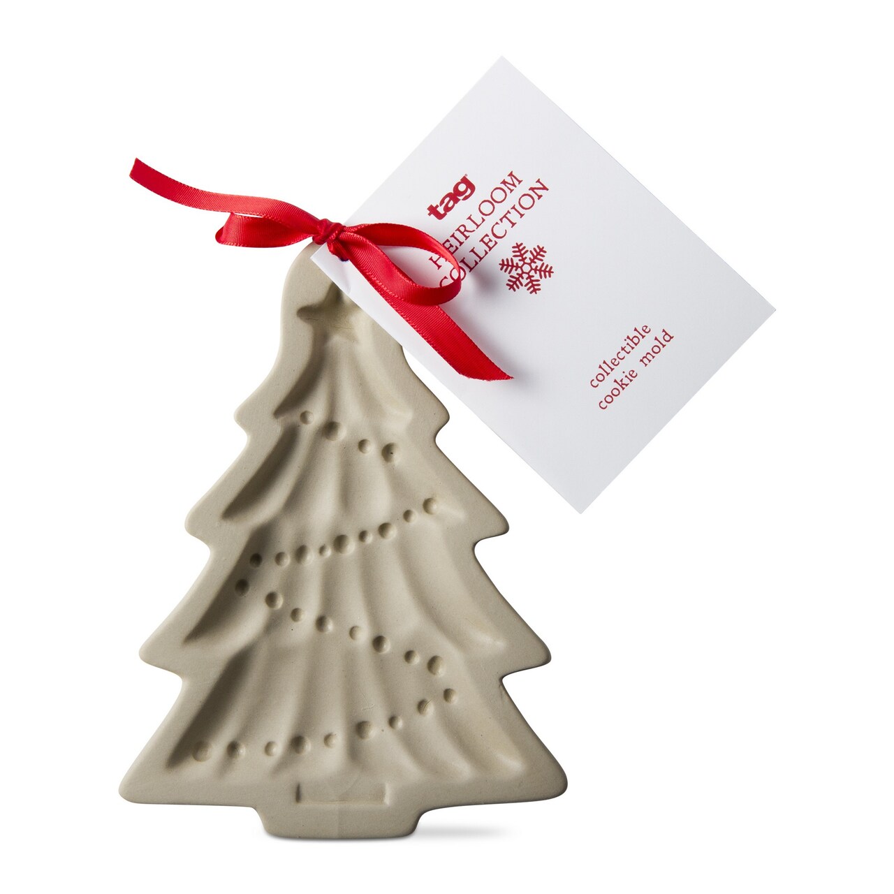 Tree Heirloom Cookie Mold and Cutters Set - Natural Ceramic Kitchen Accessories for Christmas Baking - Dishwasher Safe